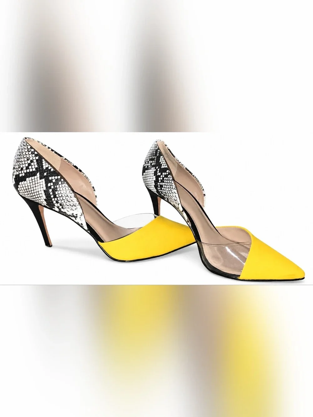 Mix No. 6 DSW Yellow Snake Print Clear Panel Heels - Size 10
